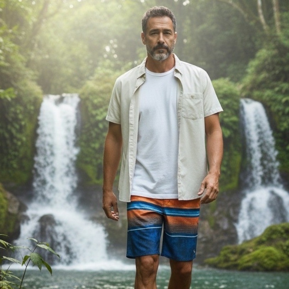 Lost Enterprises Mens Board Shorts Size 30 Blue Orange Striped Surf Swim Trunks